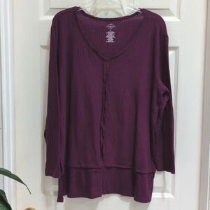 St. John's Bay Women's Waffle Knit Scoop Neck Pullover Top Size XL - Plum